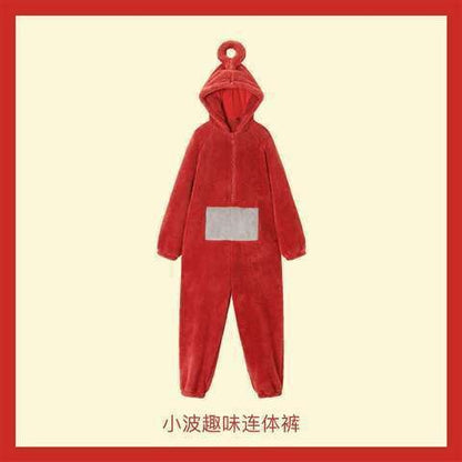 2024Internet Celebrity Hot-Selling Cartoon Teletubbies Pajamas Couple Winter Thickened Coral Fleece One-Piece Pajamas Homewear