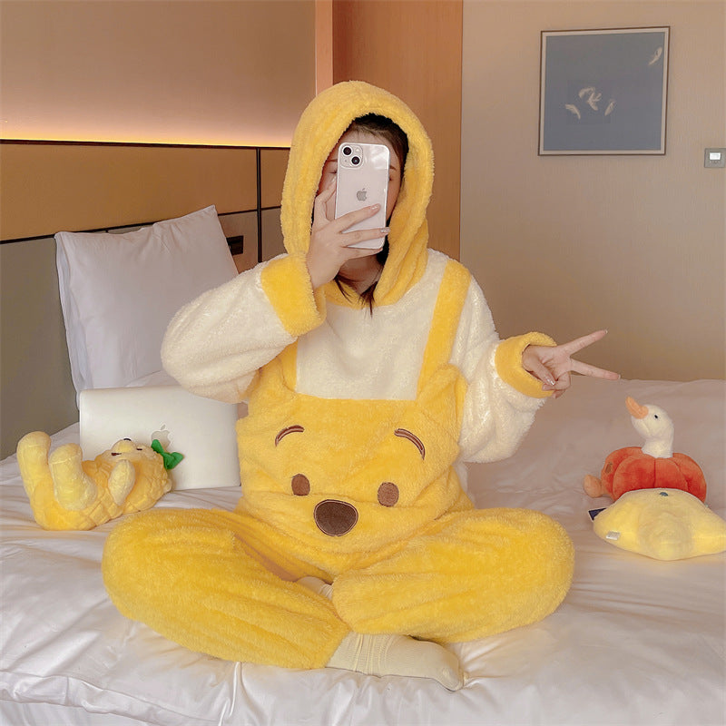 Cute cinnamon dog coral fleece pajamas2023Autumn and winter fleece-lined thickened flannel pajamas loungewear