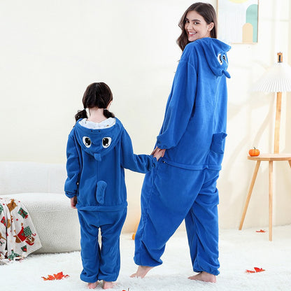 2024New Fleece One-Piece Jumpsuit Home Parent-Child Outfit Cross-Border Middle Child Adult One-Piece Performance Homewear