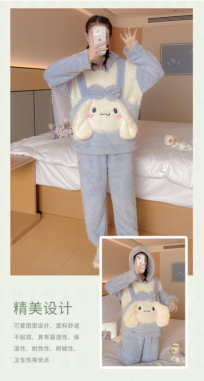 Cute cinnamon dog coral fleece pajamas2023Autumn and winter fleece-lined thickened flannel pajamas loungewear