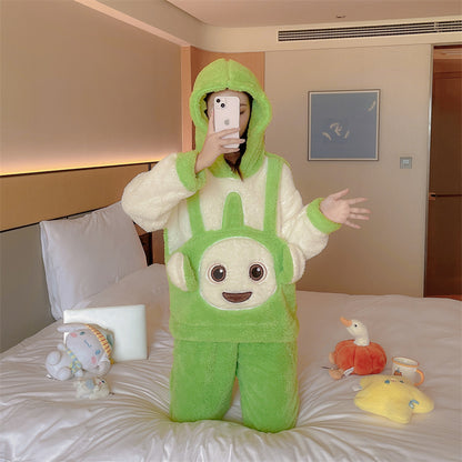 Cute cinnamon dog coral fleece pajamas2023Autumn and winter fleece-lined thickened flannel pajamas loungewear