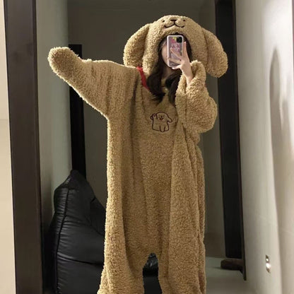 Hot-Selling Cute Puppy Couple One-Piece Thickened Cold-Resistant Pajamas Coral New Home Wear Dormitory Suitable for Outdoor and Home Use