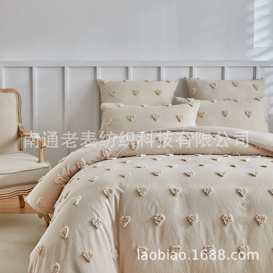 Amazon European and American Size ebay Cross-Border Ball Ball Chemical Fiber Quilt Cover Pillowcase Two or Three Piece Set Cut Flower Tufted Love Heart Solid Color