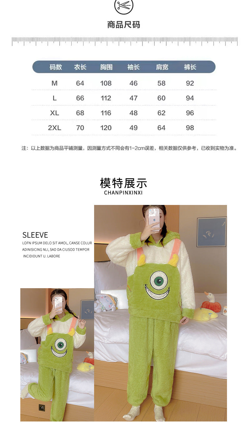 Coral Fleece Pajamas Thickened Fleece Cartoon Homewear Cute Soft Cotton Fleece Women Autumn Winter2023New Style Two-Piece