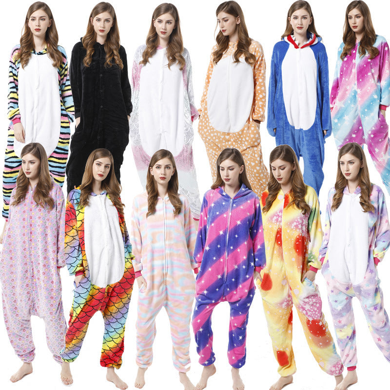 Foreign Trade New Flannel Cartoon Animal Onesie Pajamas Sullivan Couple Parent-Child Onesie Pajamas Homewear