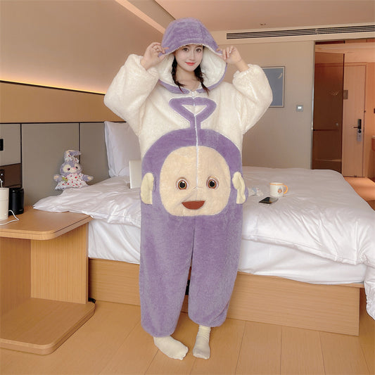 2023Autumn and Winter Cute Style Teletubbies Coral Fleece Thickened Flannel Homewear Set One-Piece Pajamas