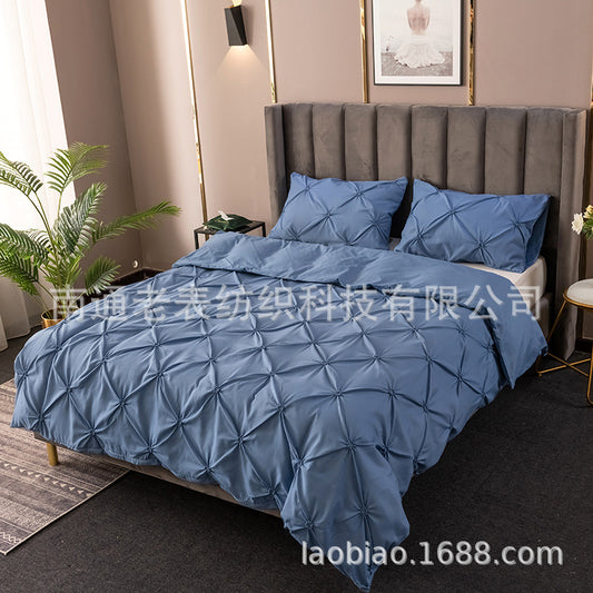 Cross-Border Supply Amazon Craft Pull Flower Plain Solid Color Quilt Cover Pillowcase Bedding3D 3D Three-Piece Set