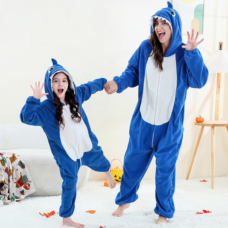 2024New Fleece One-Piece Jumpsuit Home Parent-Child Outfit Cross-Border Middle Child Adult One-Piece Performance Homewear