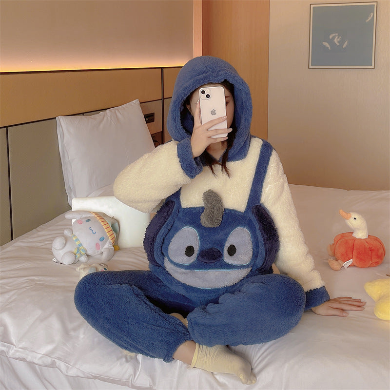 Coral Fleece Pajamas Thickened Fleece Cartoon Homewear Cute Soft Cotton Fleece Women Autumn Winter2023New Style Two-Piece