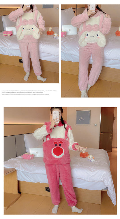 Coral Fleece Pajamas Thickened Fleece Cartoon Homewear Cute Soft Cotton Fleece Women Autumn Winter2023New Style Two-Piece