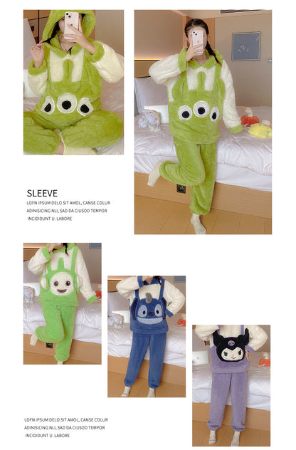Cute cinnamon dog coral fleece pajamas2023Autumn and winter fleece-lined thickened flannel pajamas loungewear