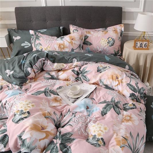 Cross-Border Supply wish Active Printing Three-Piece Set European and American Style Plant Flower Butterfly Duvet Cover Pillowcase Bedding