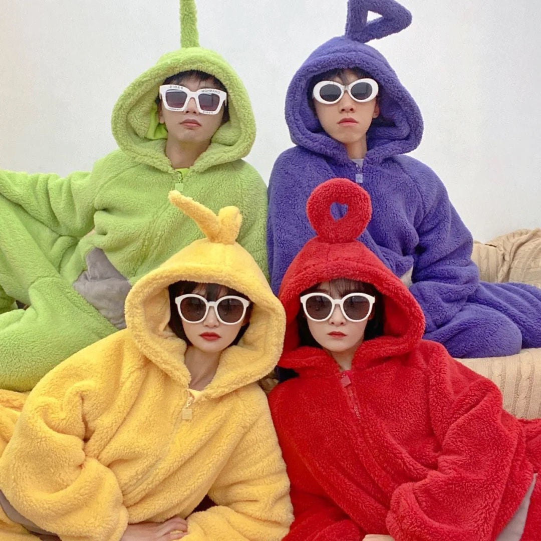 2024Internet Celebrity Hot-Selling Cartoon Teletubbies Pajamas Couple Winter Thickened Coral Fleece One-Piece Pajamas Homewear