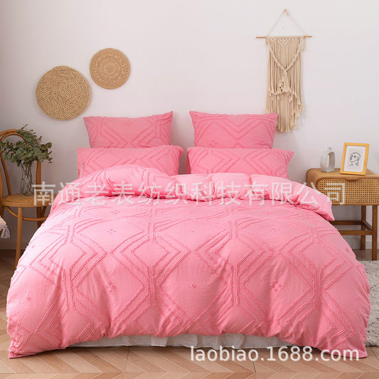 Cross-Border Manufacturer Amazon Bedding Bedding Craft Style Solid Color Cut Flower Square Shape Foreign Trade Home Textile Three-Piece Set