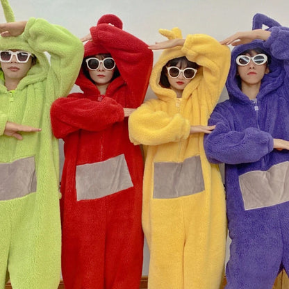 2024Internet Celebrity Hot-Selling Cartoon Teletubbies Pajamas Couple Winter Thickened Coral Fleece One-Piece Pajamas Homewear
